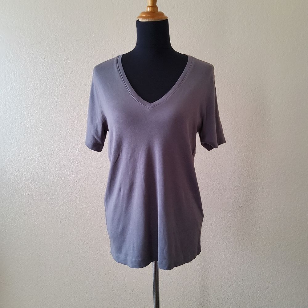 Three Dots Ribbed Oversized V-Neck Knit Tee T-Shirt M Grey New - Picture 2 of 7